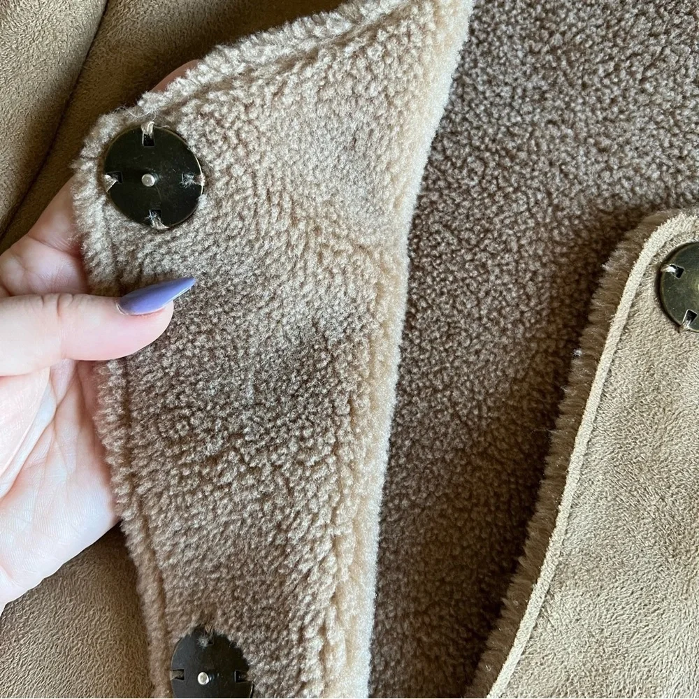J. McLaughlin - Carson Crew Neck Faux Suede Shearling Coat - Tan Solid